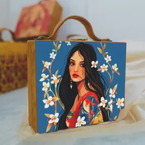 Blue Girl Portrait Suitcase Style Clutch