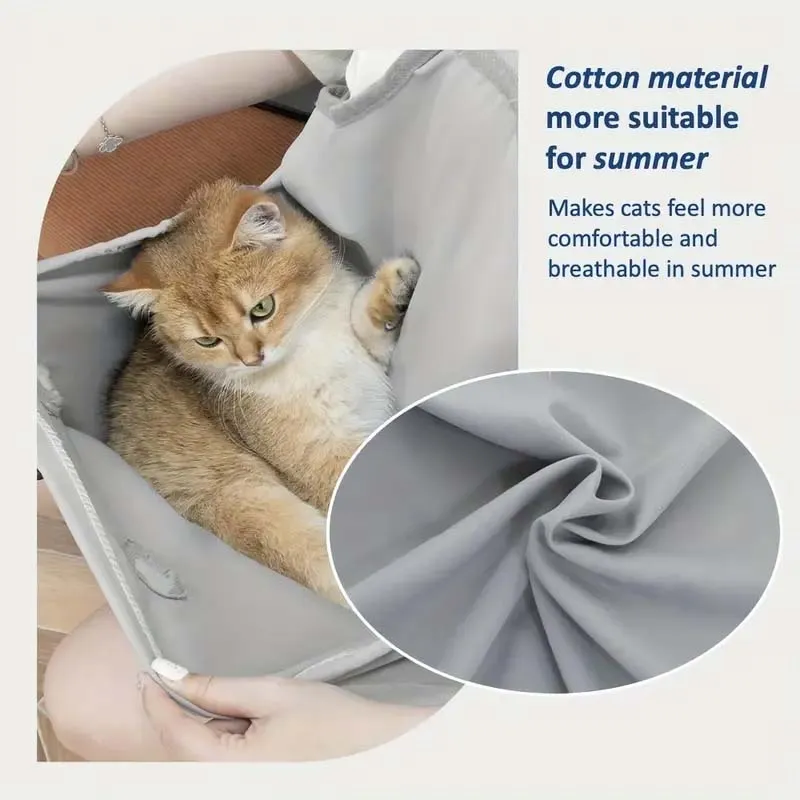 Breathable Cotton Cat Grooming Apron – 4-Hole Carrier Pouch