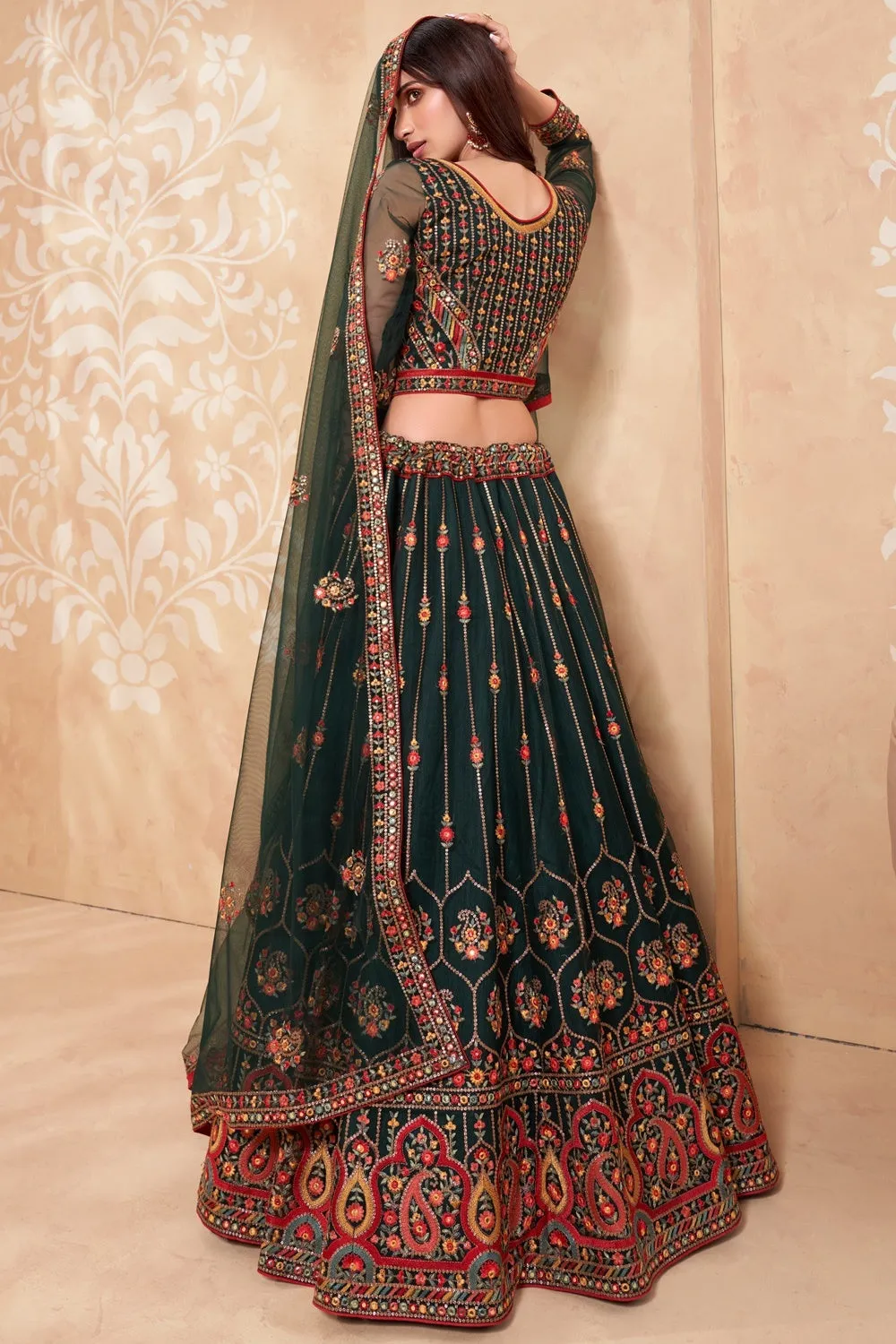 Bridal Bottle Green A Line All Embroidered Lehenga Choli