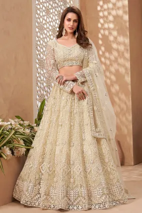 Bridal Classy Cream A Line All Embroidered Lehenga Choli