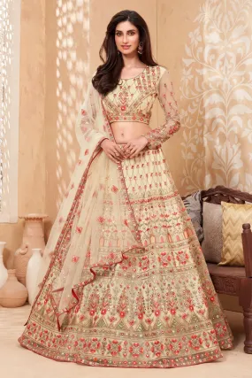 Bridal Pale Yellow A Line All Embroidered Lehenga Choli