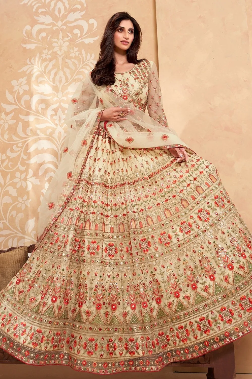 Bridal Pale Yellow A Line All Embroidered Lehenga Choli