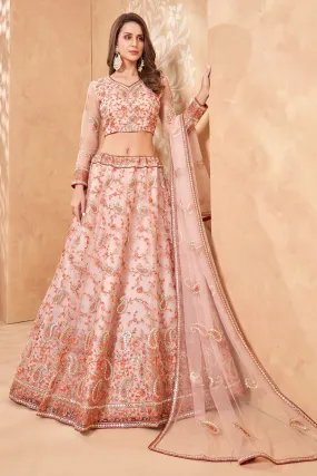 Bridal Pretty Pink A Line All Embroidered Lehenga Choli