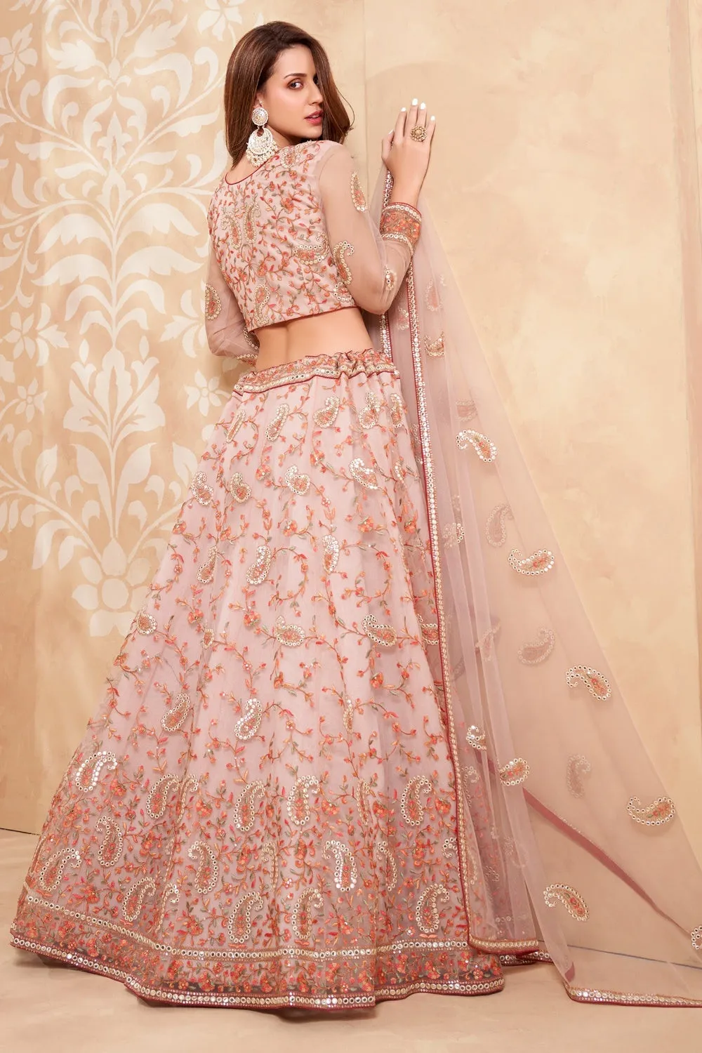 Bridal Pretty Pink A Line All Embroidered Lehenga Choli