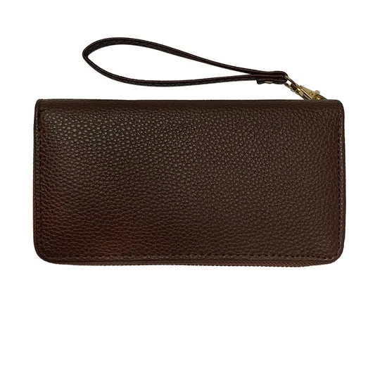 Brown Double Zipper Wristlet Wallet