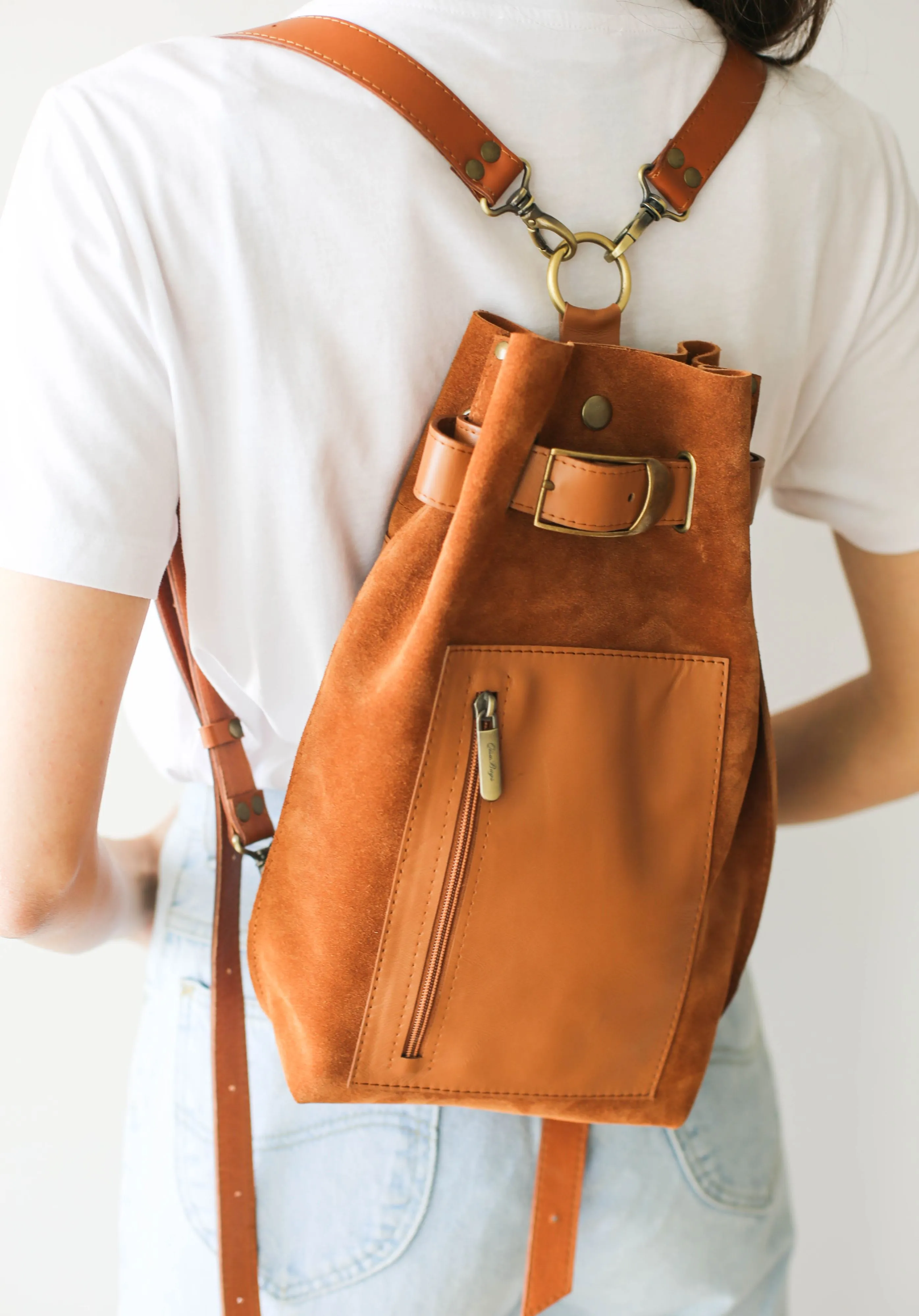 Brown Suede Sling Backpack