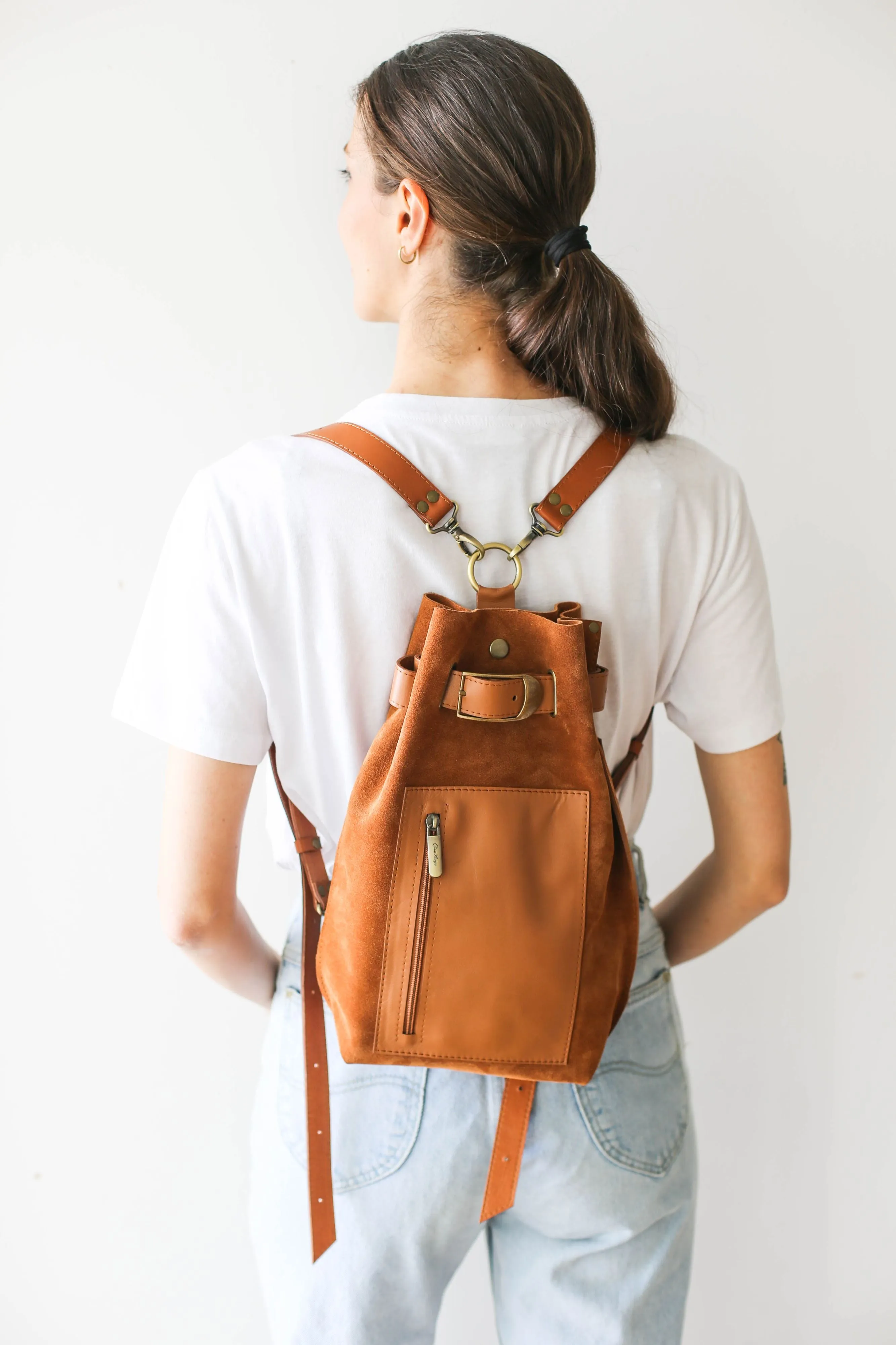 Brown Suede Sling Backpack