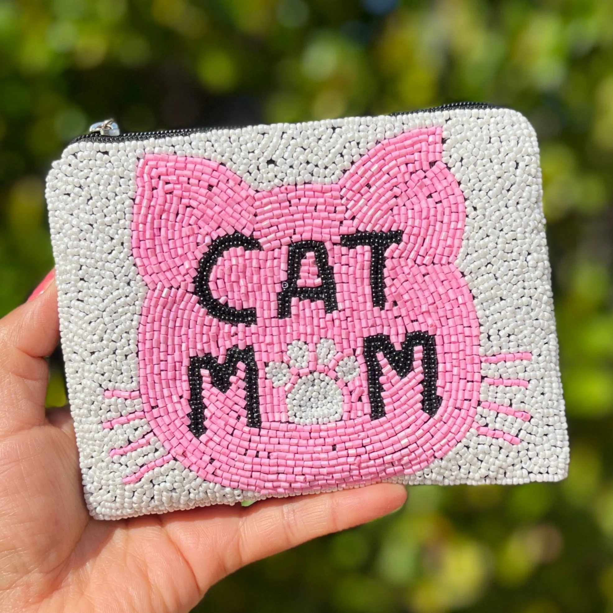 Cat Mom Beaded Coin Purse