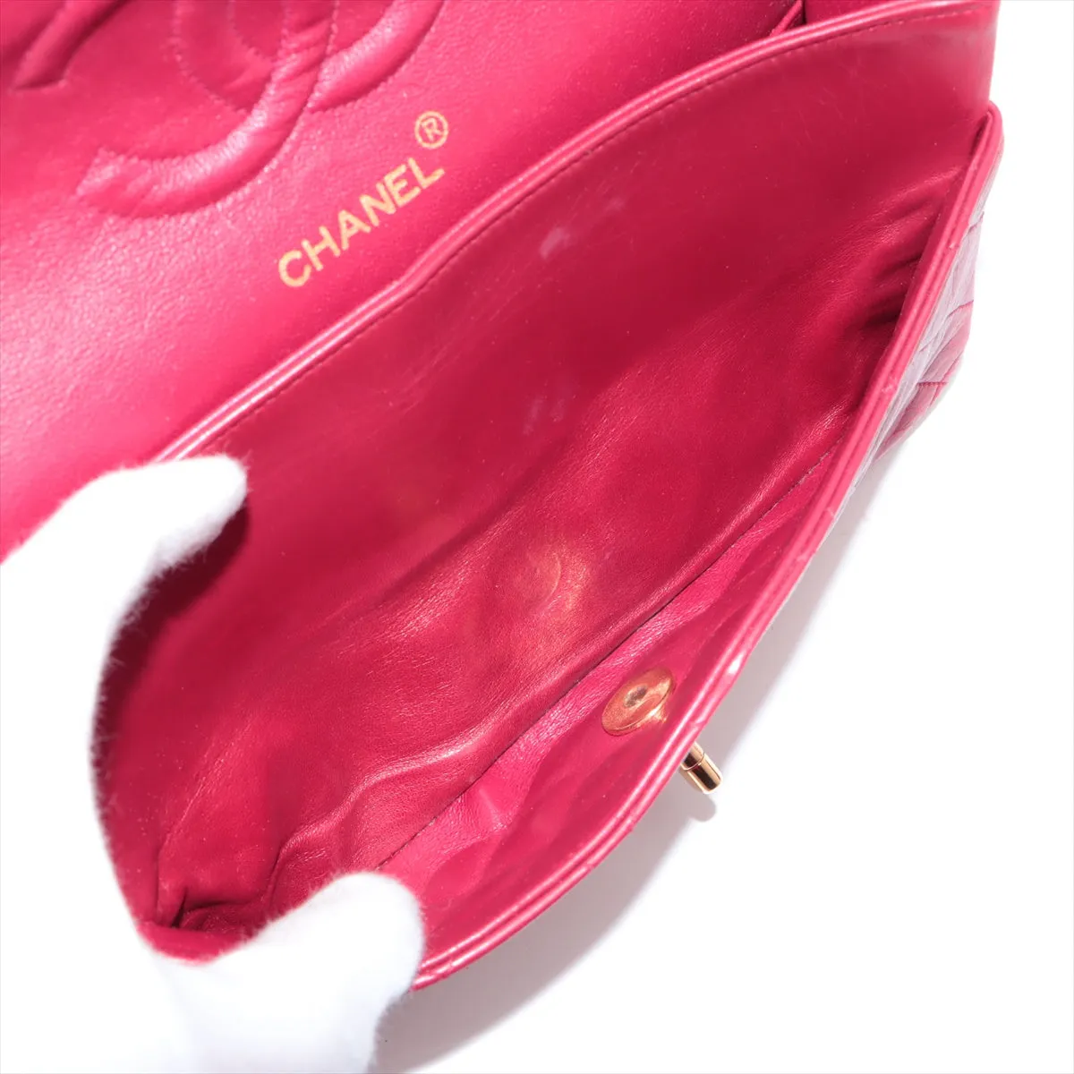 Chanel Matelasse Classic Double Flap 25 Dark Pink Lambskin Gold Metal Fittings 3 Series  #2612