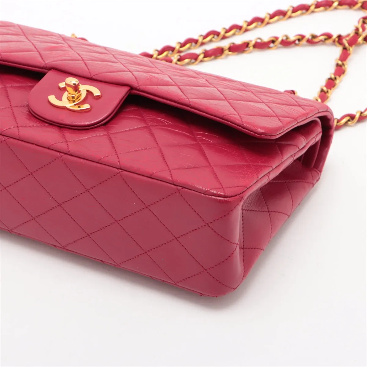 Chanel Matelasse Classic Double Flap 25 Dark Pink Lambskin Gold Metal Fittings 3 Series  #2612