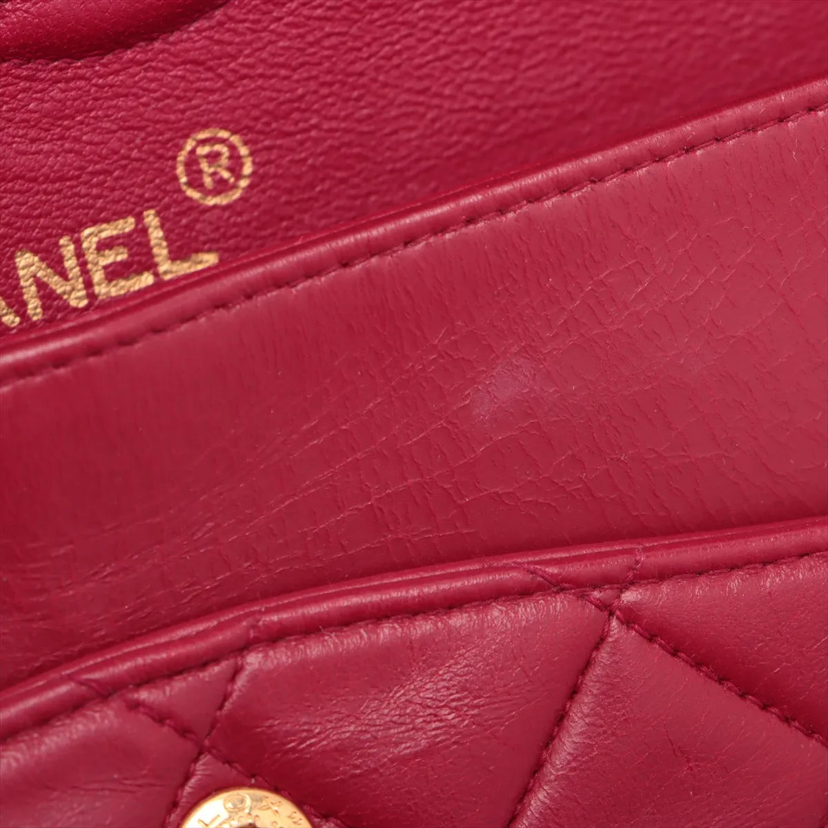 Chanel Matelasse Classic Double Flap 25 Dark Pink Lambskin Gold Metal Fittings 3 Series  #2612