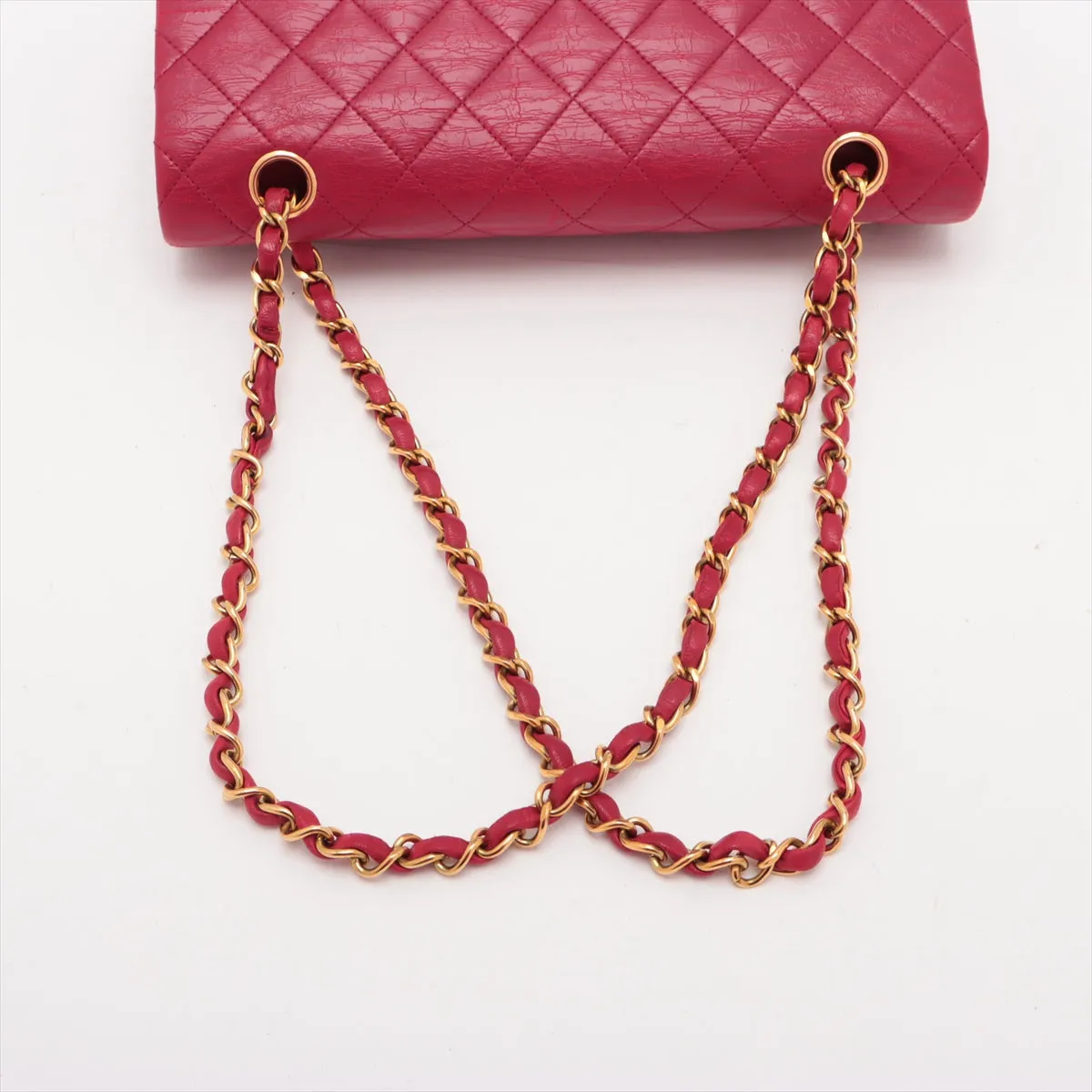 Chanel Matelasse Classic Double Flap 25 Dark Pink Lambskin Gold Metal Fittings 3 Series  #2612