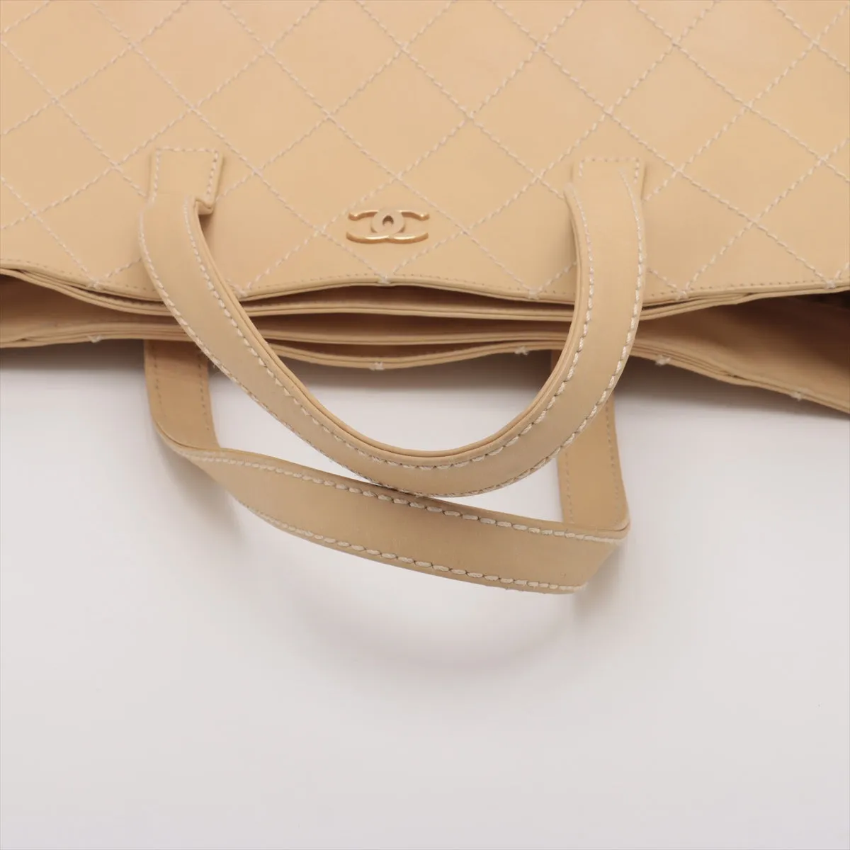 Chanel Wild Stitch Leather Tote bag Beige Gold Metal Fittings 7 Series #2511