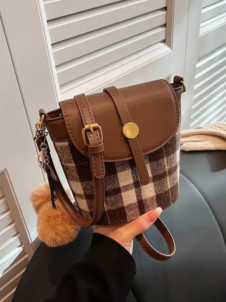 Checkered Wool Bucket Bag