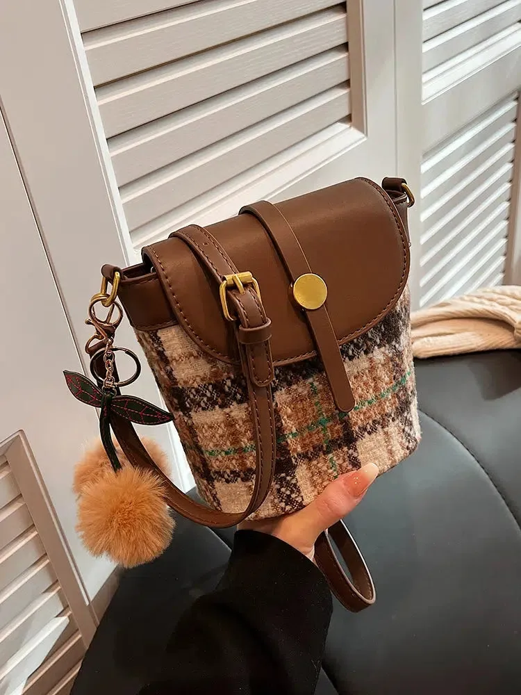 Checkered Wool Bucket Bag