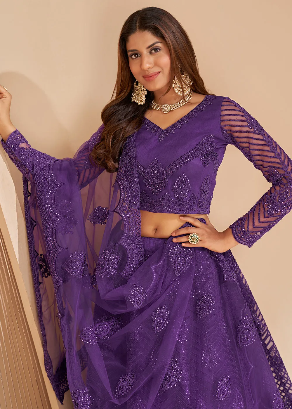 Chic Purple Designer Bridesmaids Wedding Lehenga Choli