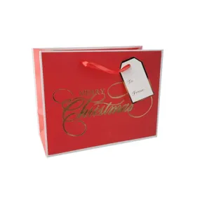 Christmas Red Gold Stamping Horizontal Gift Bag - 32cm x 26cm x 10cm