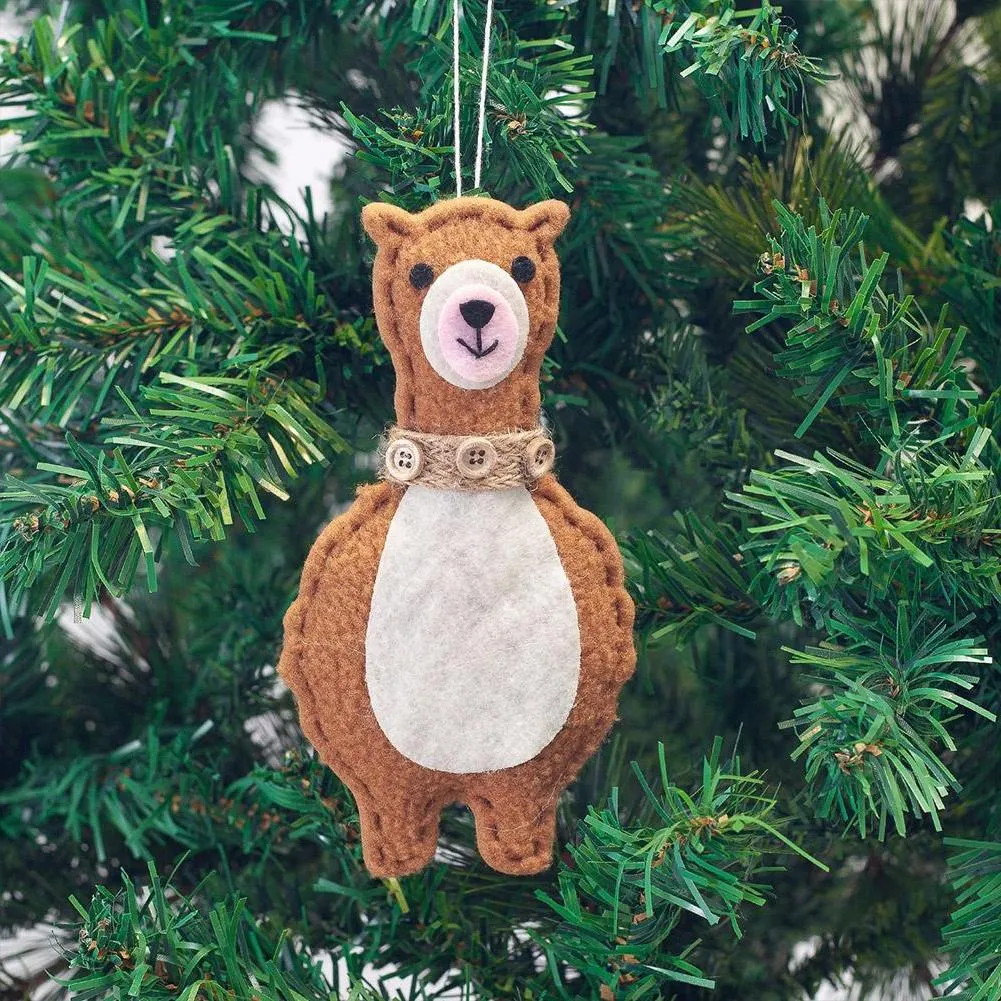 Classic Handmade Felt Alpaca Tree Hanging Ornament Set