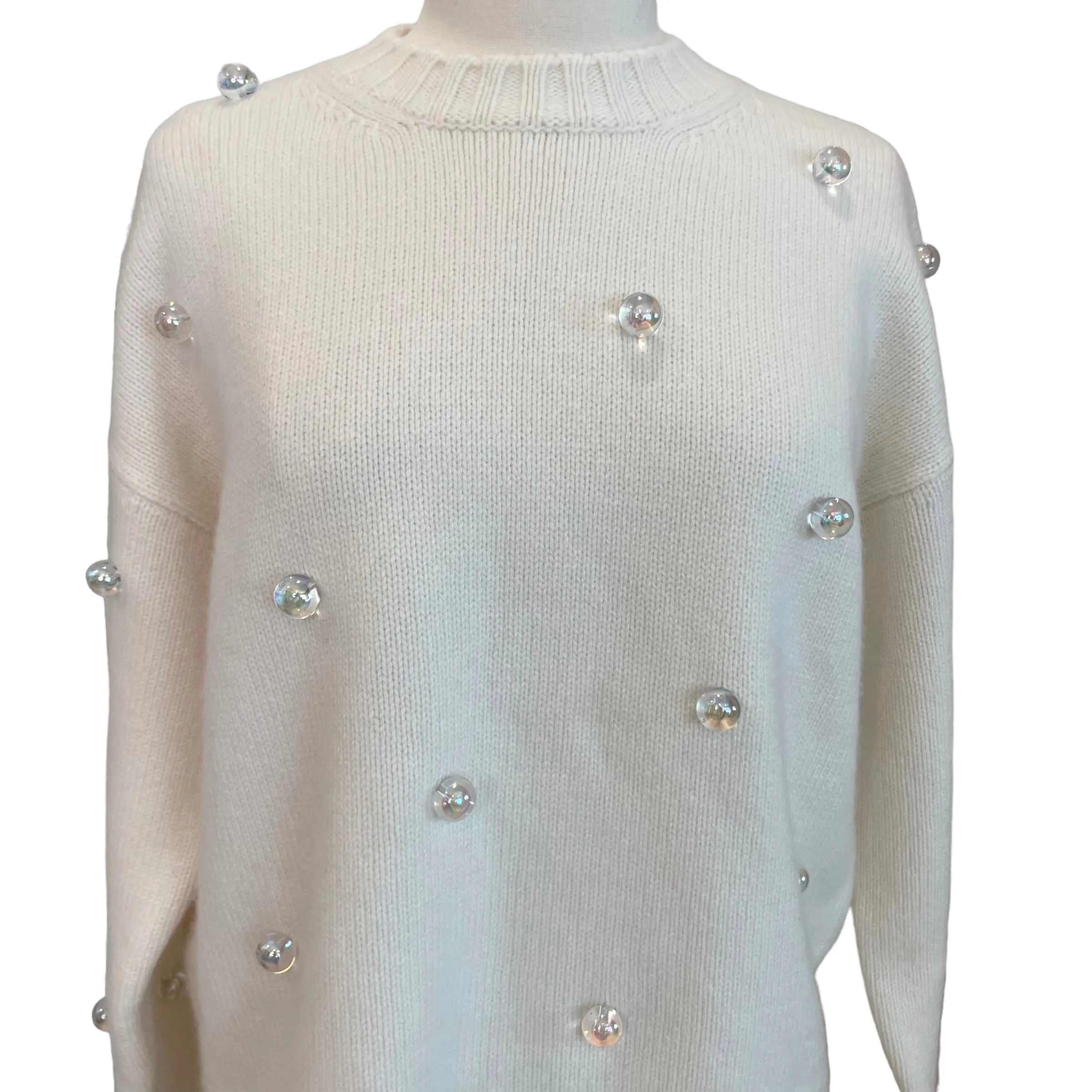 Cream Sweater w/ Clear Beads - M