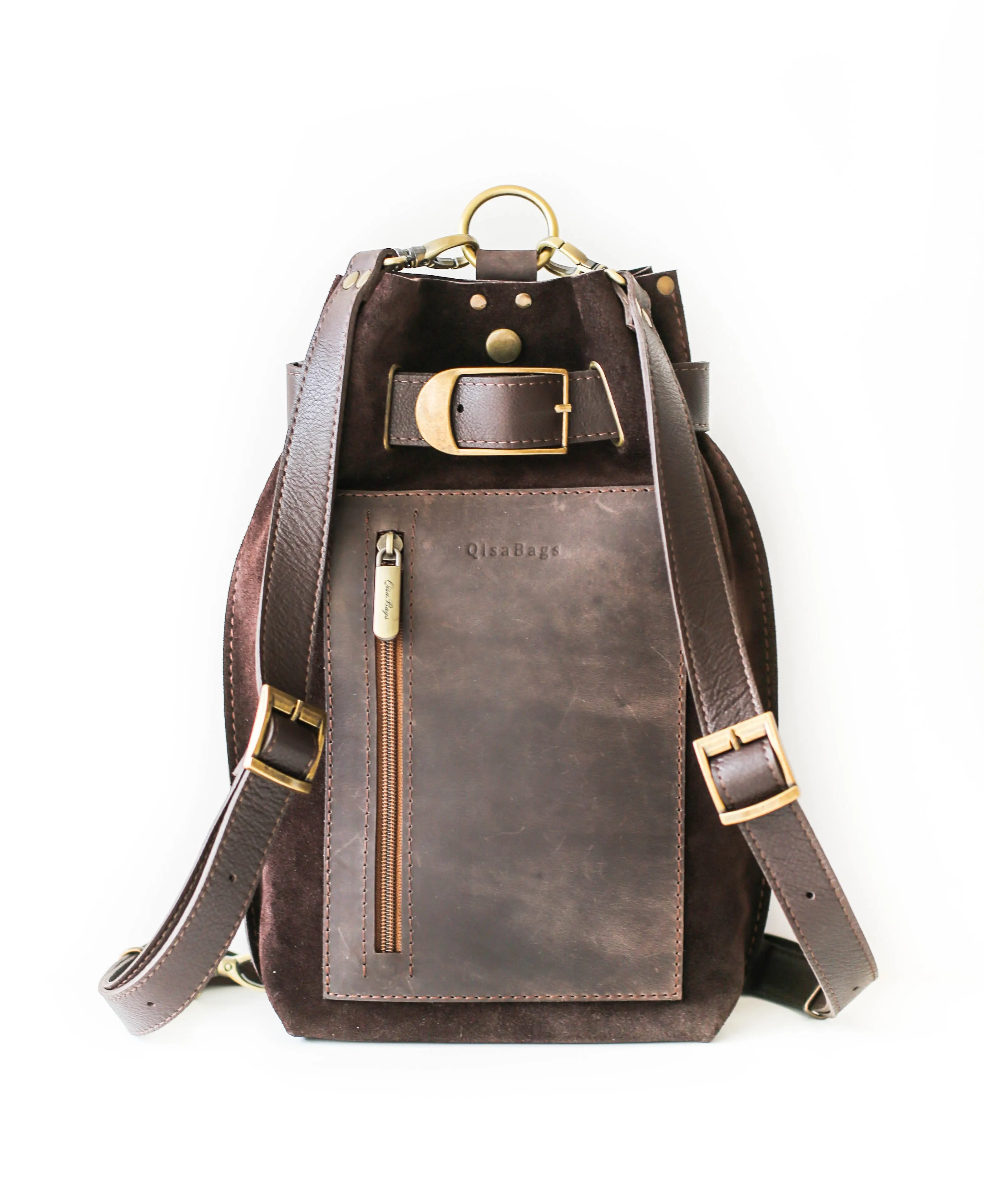 Dark Brown Suede Sling Backpack