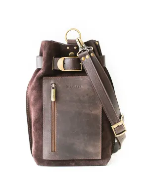 Dark Brown Suede Sling Backpack