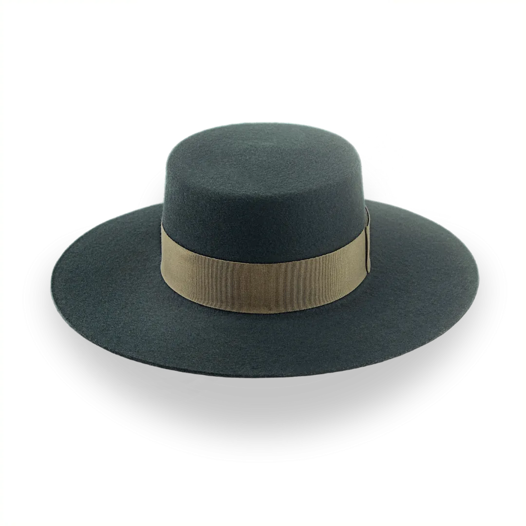 Dark Green Flat Top Western Hat in Premium Wool Felt  | The Woodsman