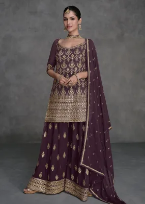 Dark Purple Designer Style Wedding Wear Sharara Suit