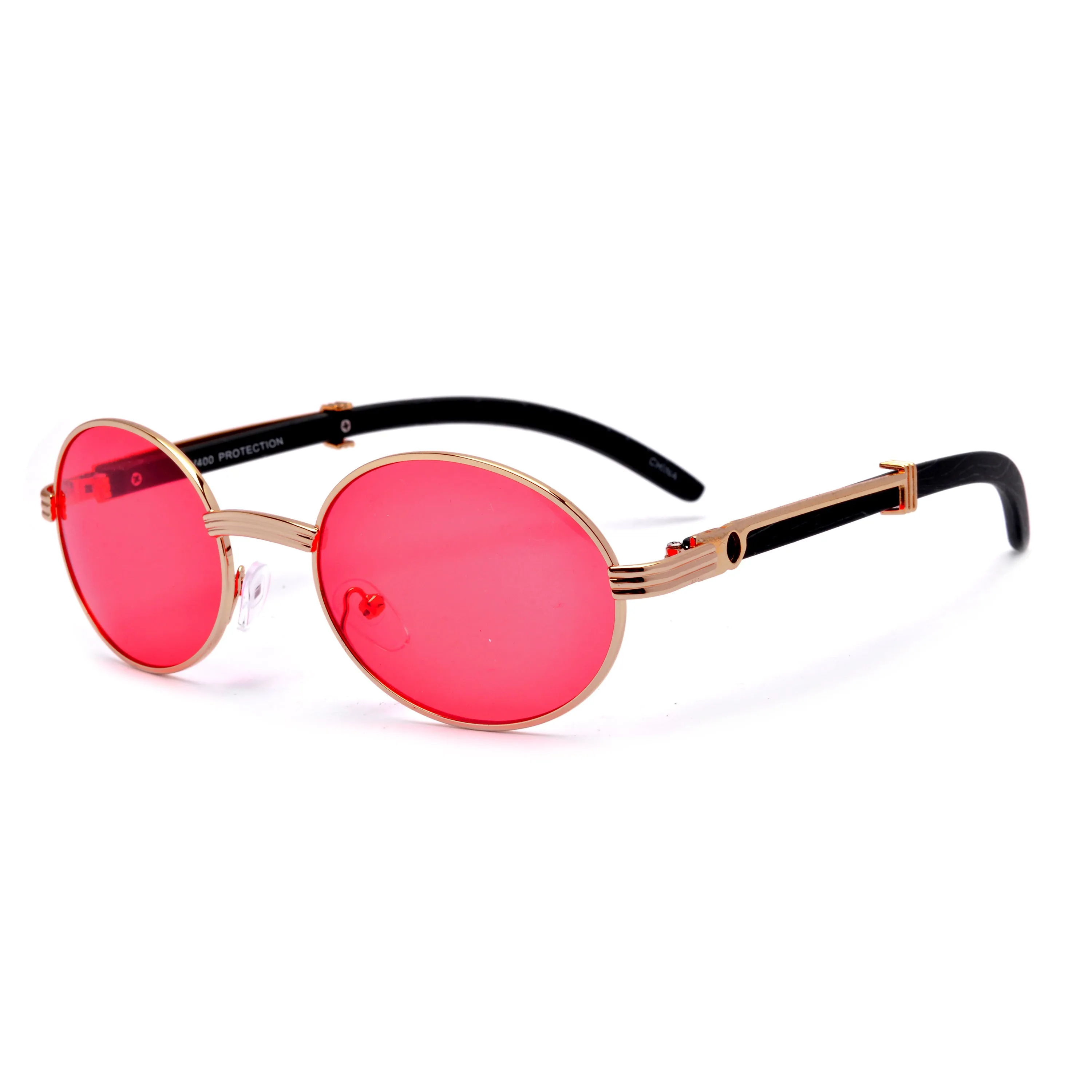 Elaborate Metal Temple Wood Print Round Colorful Sunnies