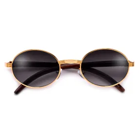 Elaborate Metal Temple Wood Print Round Colorful Sunnies