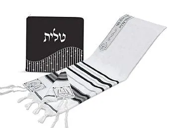 Elegant Acrylic Tallit Set - Black / Silver