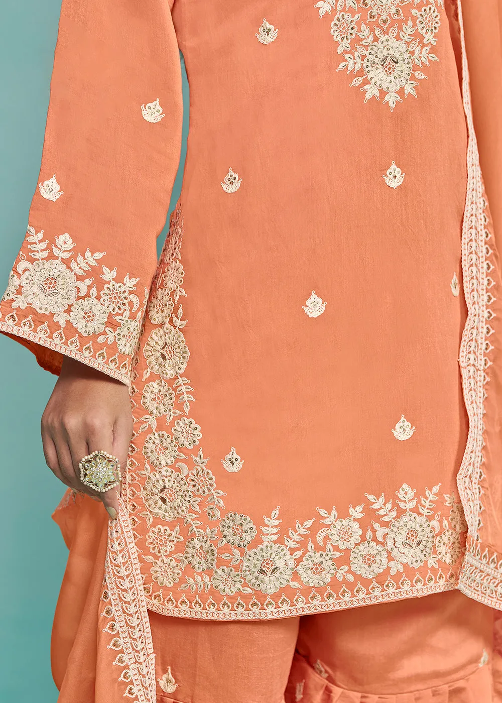 Elegant Orange Designer Style Silk Gharara Style Suit