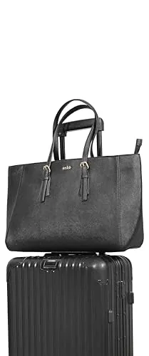 eske Myriane Vegan Leather Women's Tote Bag with Padded Laptop Compartment (Black Saffiano)