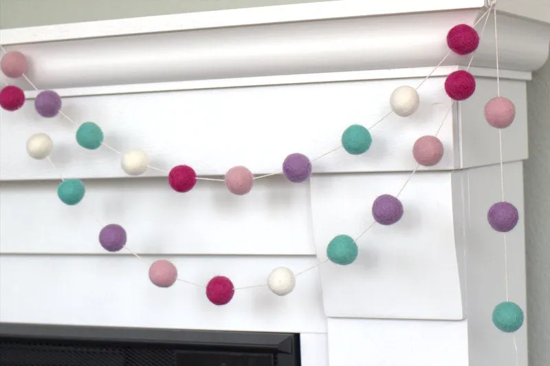 Felt Ball Garland- Pinks, Lavender, Turquoise