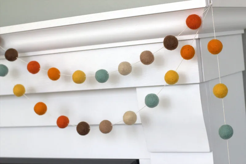 Felt Ball Garland- Teal, Brown, Orange