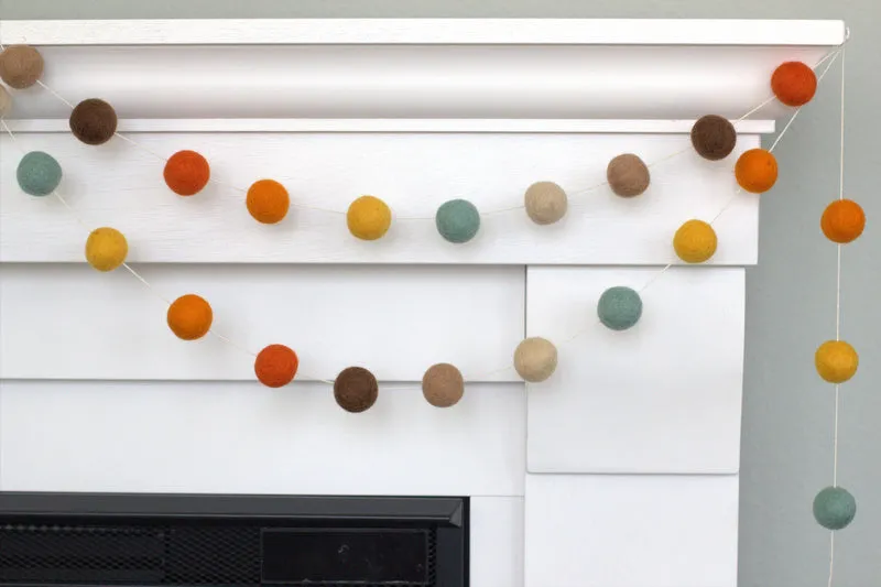 Felt Ball Garland- Teal, Brown, Orange