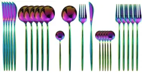 Flatware Set 24 Piece, Stainless Steel With Titanium Colorful Plated, Rainbow Color Cutlery Set Service For 6