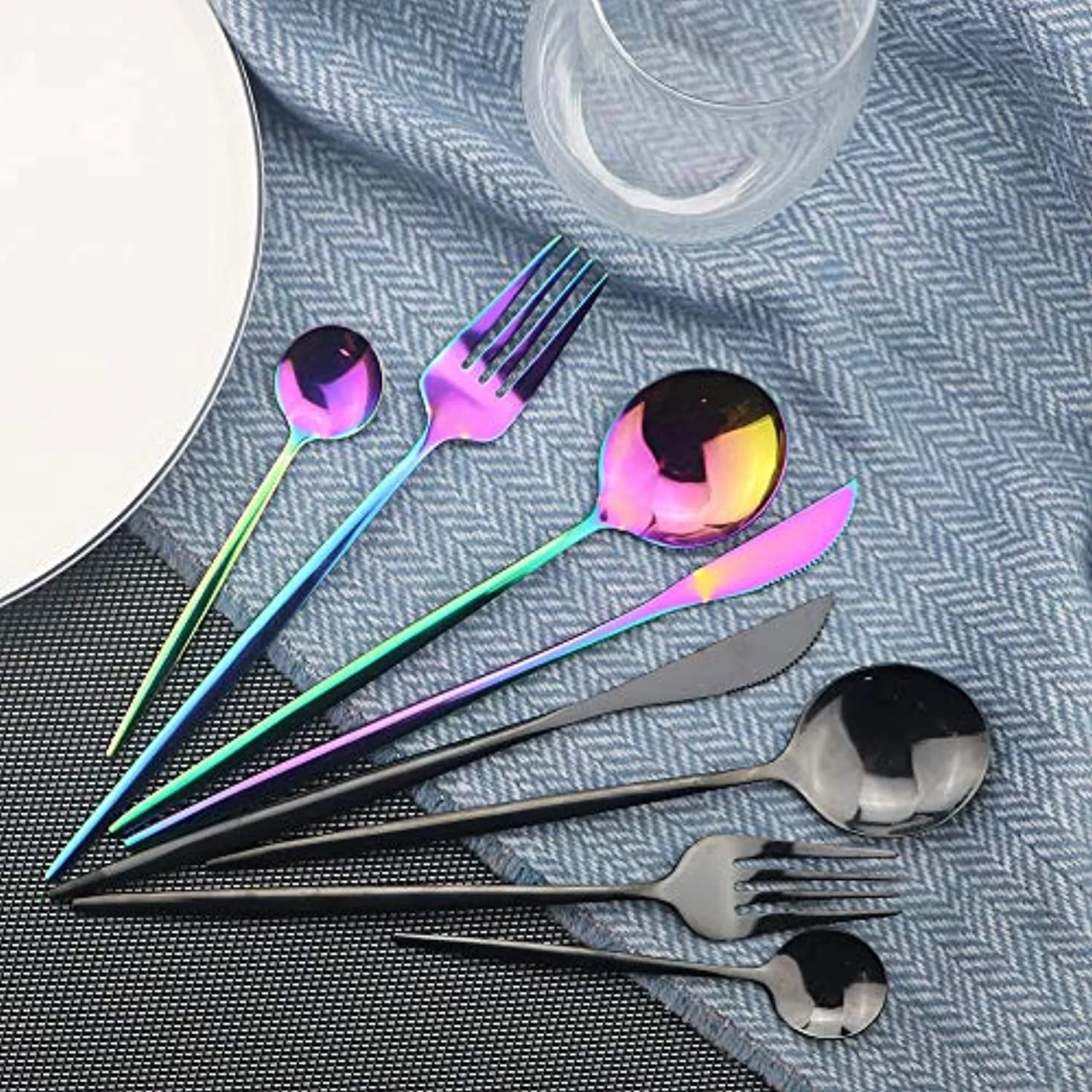 Flatware Set 24 Piece, Stainless Steel With Titanium Colorful Plated, Rainbow Color Cutlery Set Service For 6