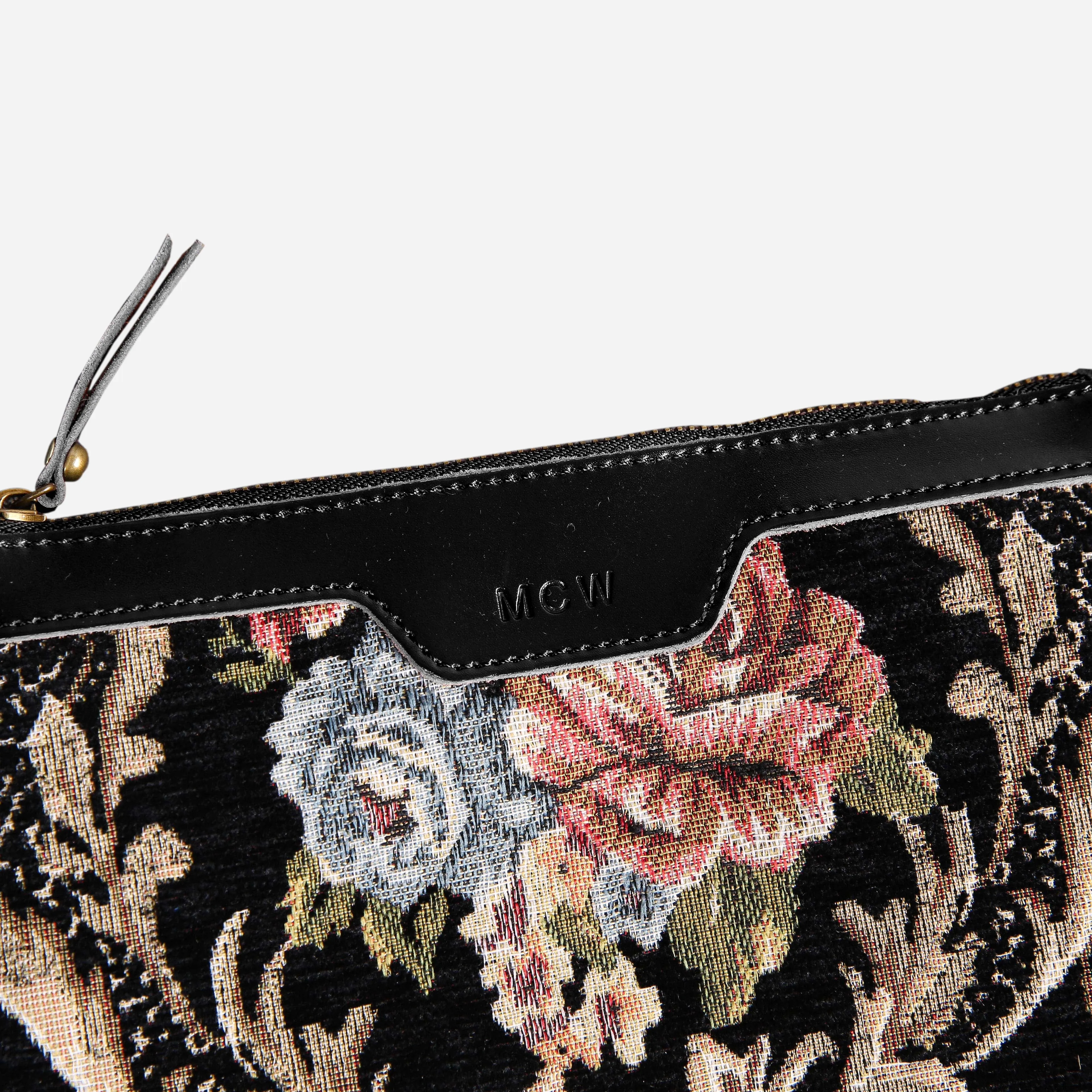 Floral Black Leather Black Wristlet Clutch