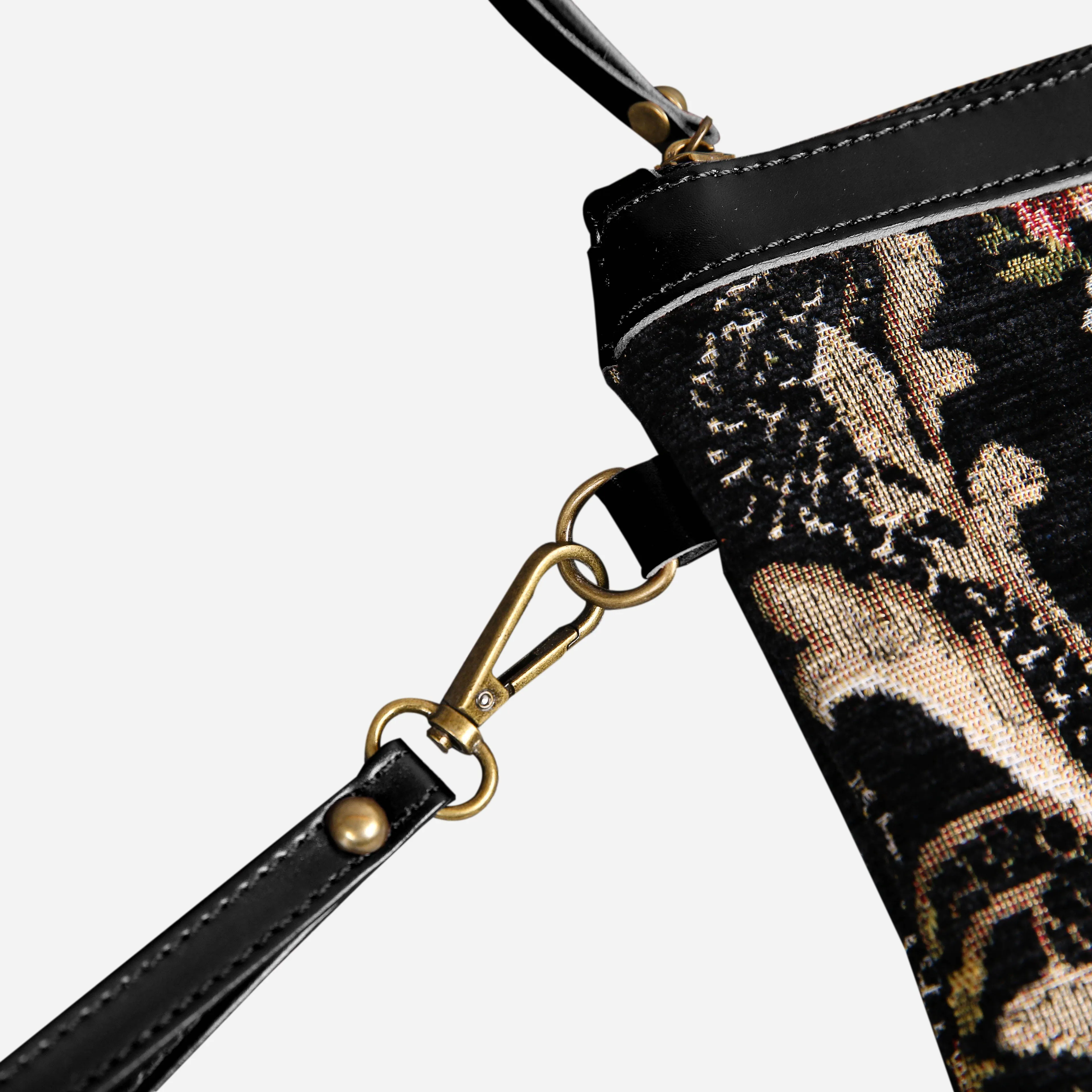 Floral Black Leather Black Wristlet Clutch