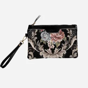 Floral Black Leather Black Wristlet Clutch