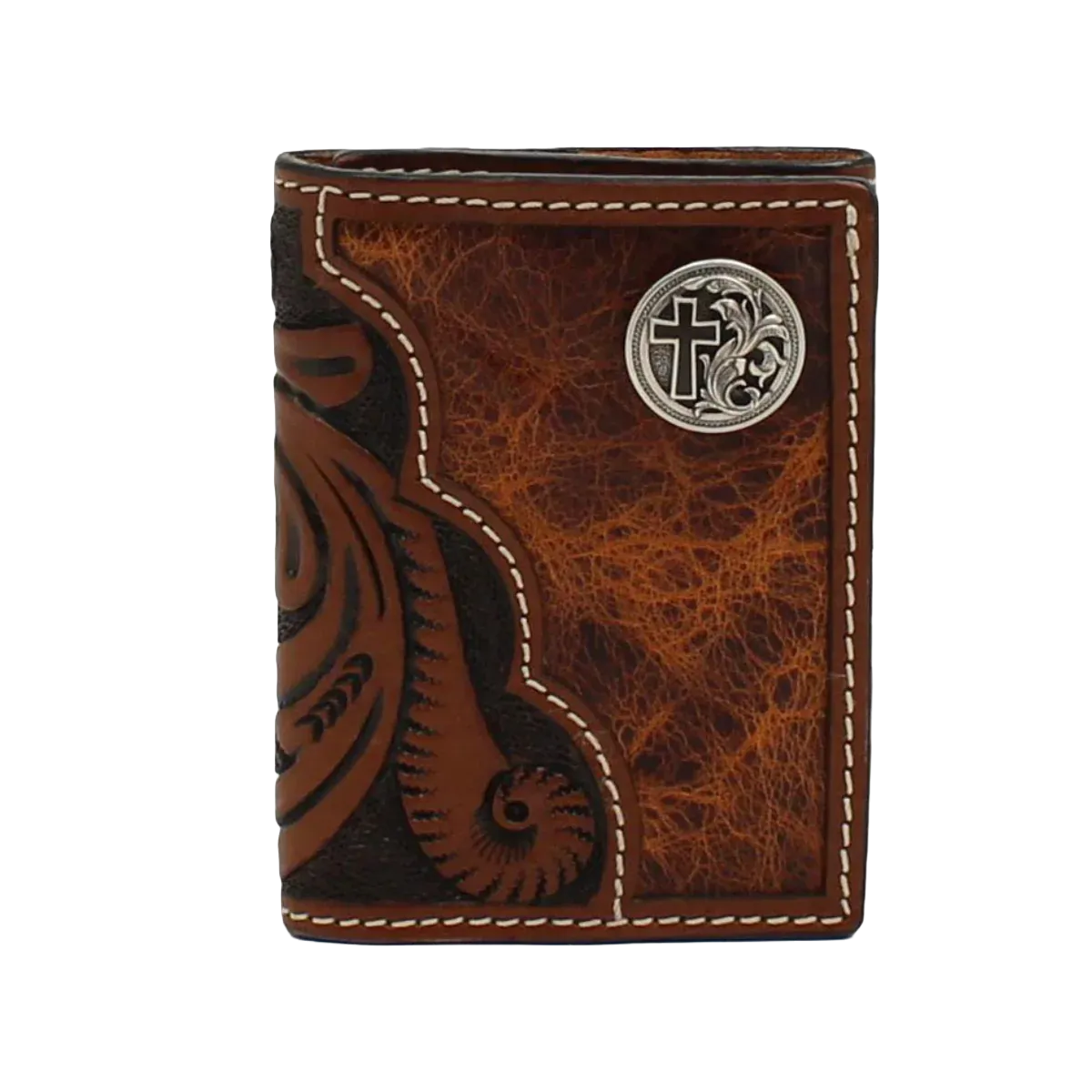 Floral Tooled Cross Concho Bifold Wallet