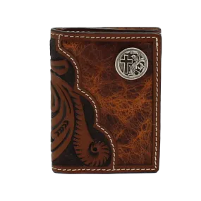 Floral Tooled Cross Concho Bifold Wallet