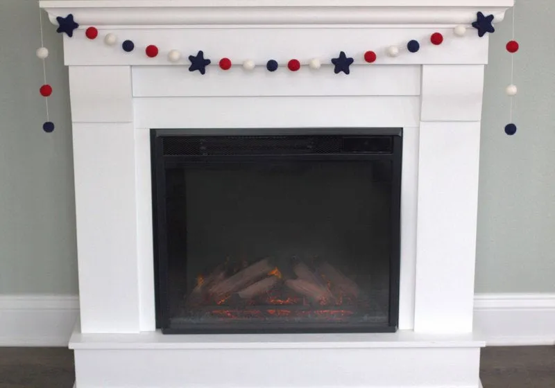 Fourth of July Felt Ball & Star Garland- Red, White, Navy