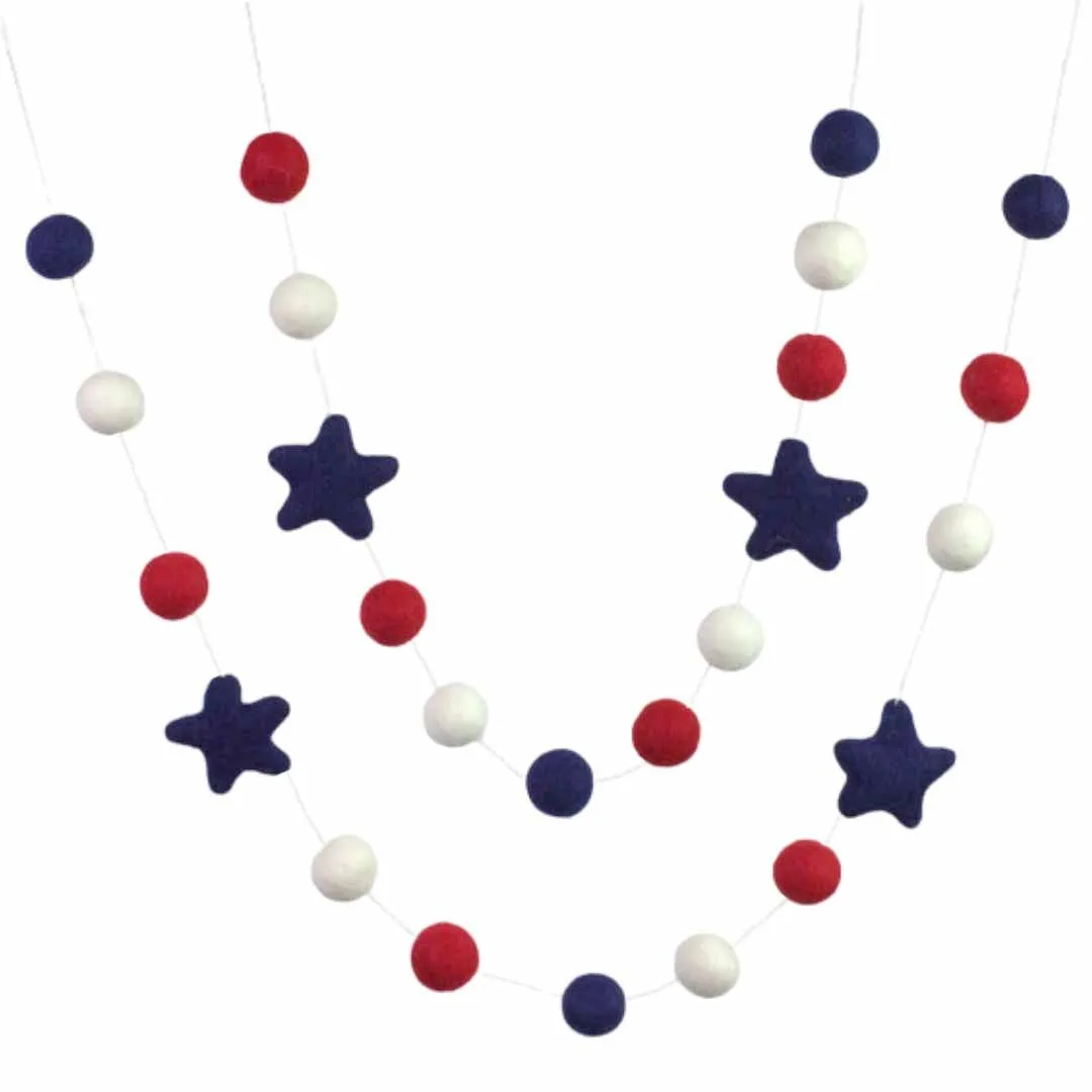 Fourth of July Felt Ball & Star Garland- Red, White, Navy