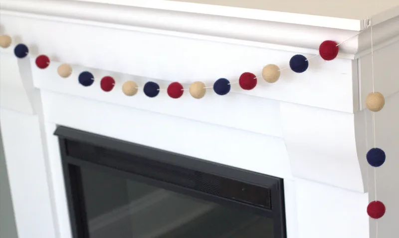 Fourth of July Felt Ball Garland- Burgundy, Navy, Almond