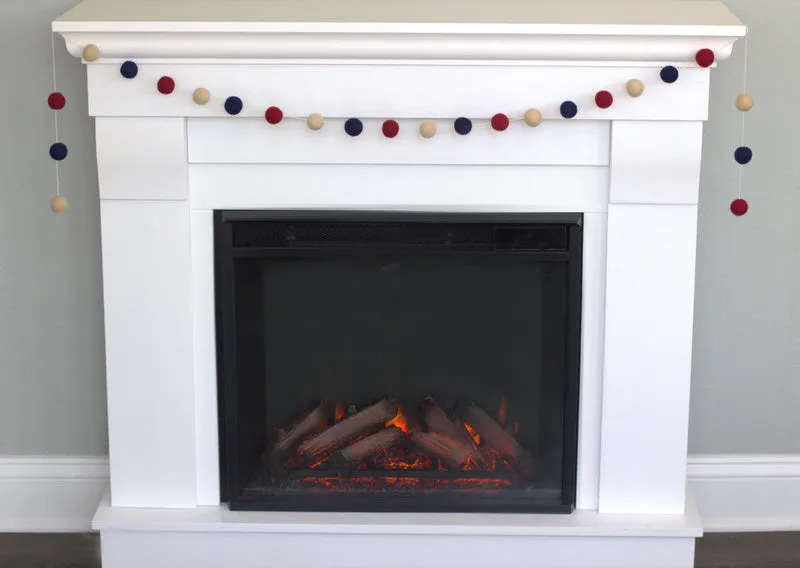 Fourth of July Felt Ball Garland- Burgundy, Navy, Almond