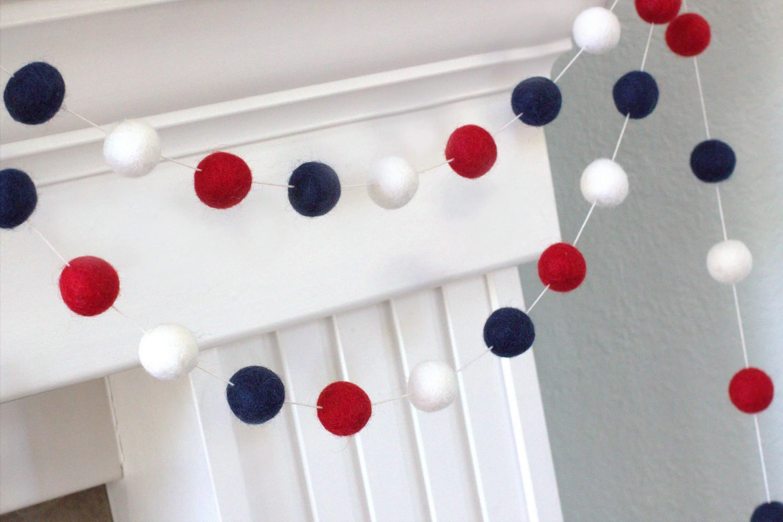 Fourth of July Felt Ball Garland- Navy Red, White & Blue