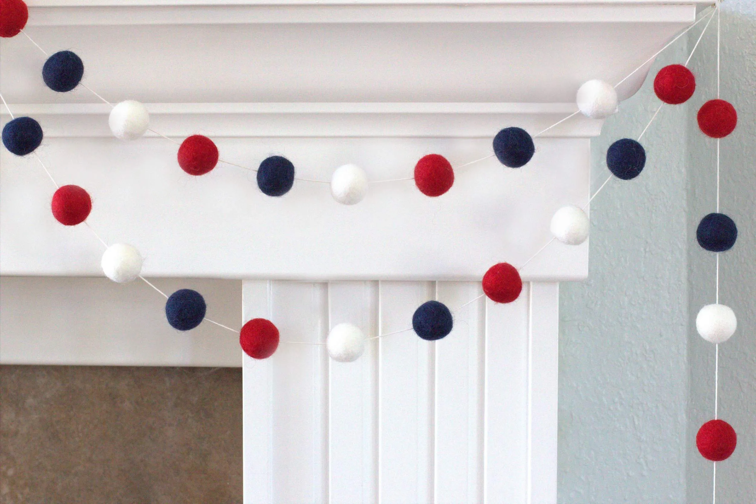 Fourth of July Felt Ball Garland- Navy Red, White & Blue