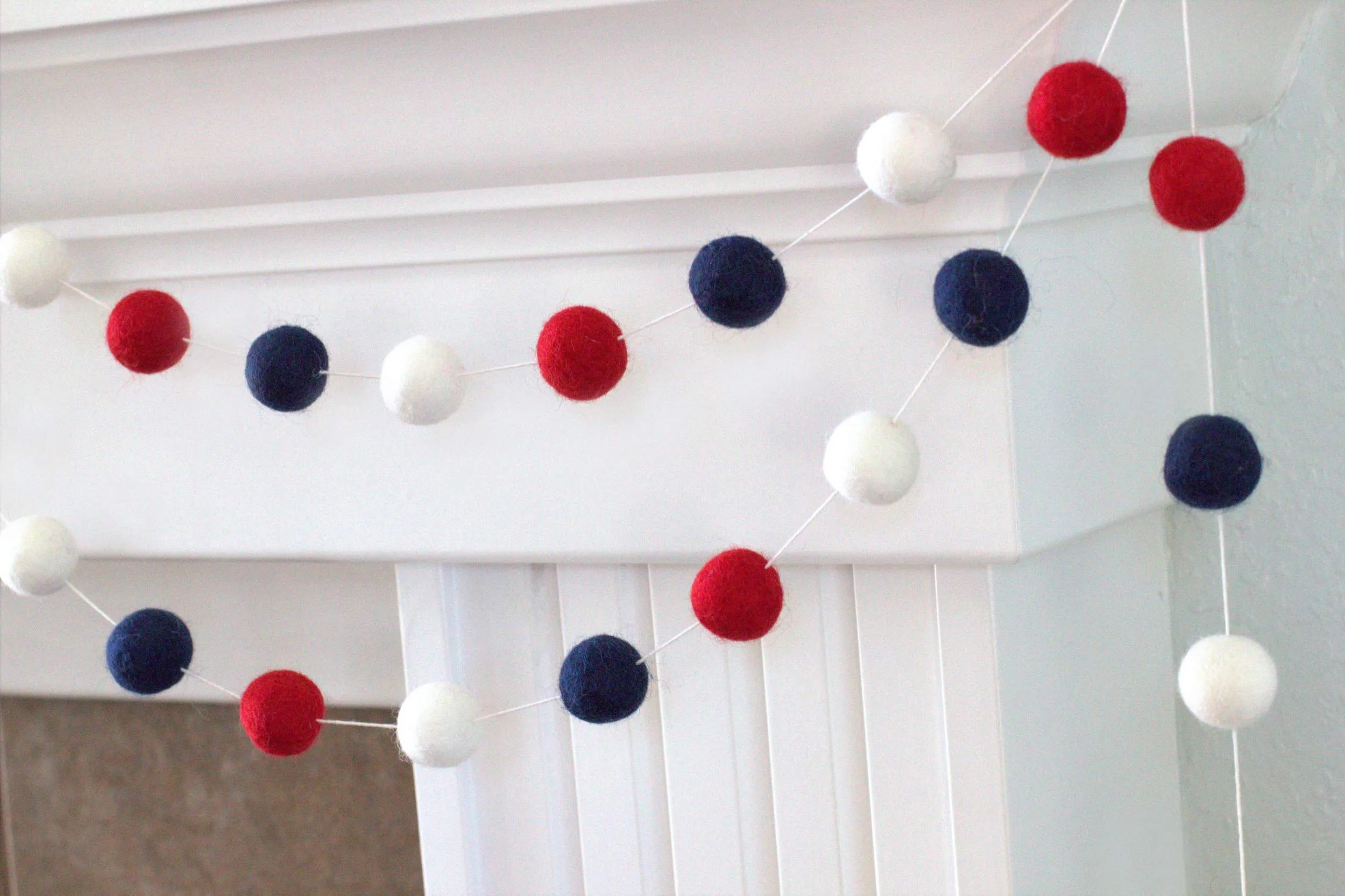 Fourth of July Felt Ball Garland- Navy Red, White & Blue