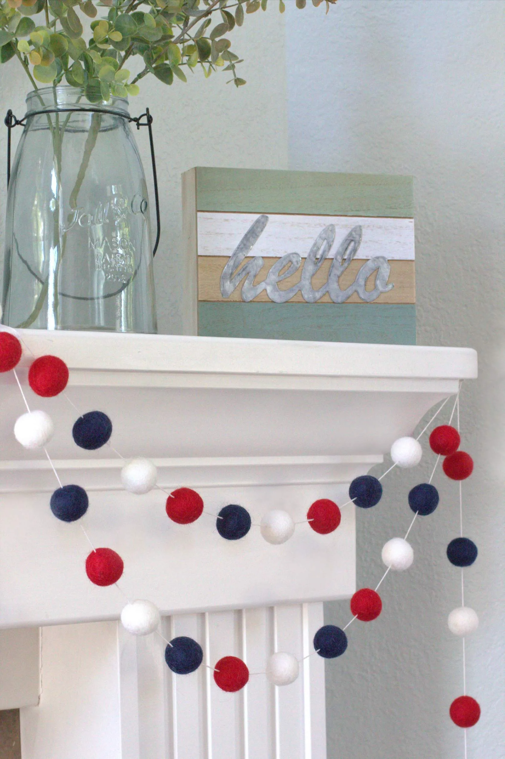 Fourth of July Felt Ball Garland- Navy Red, White & Blue